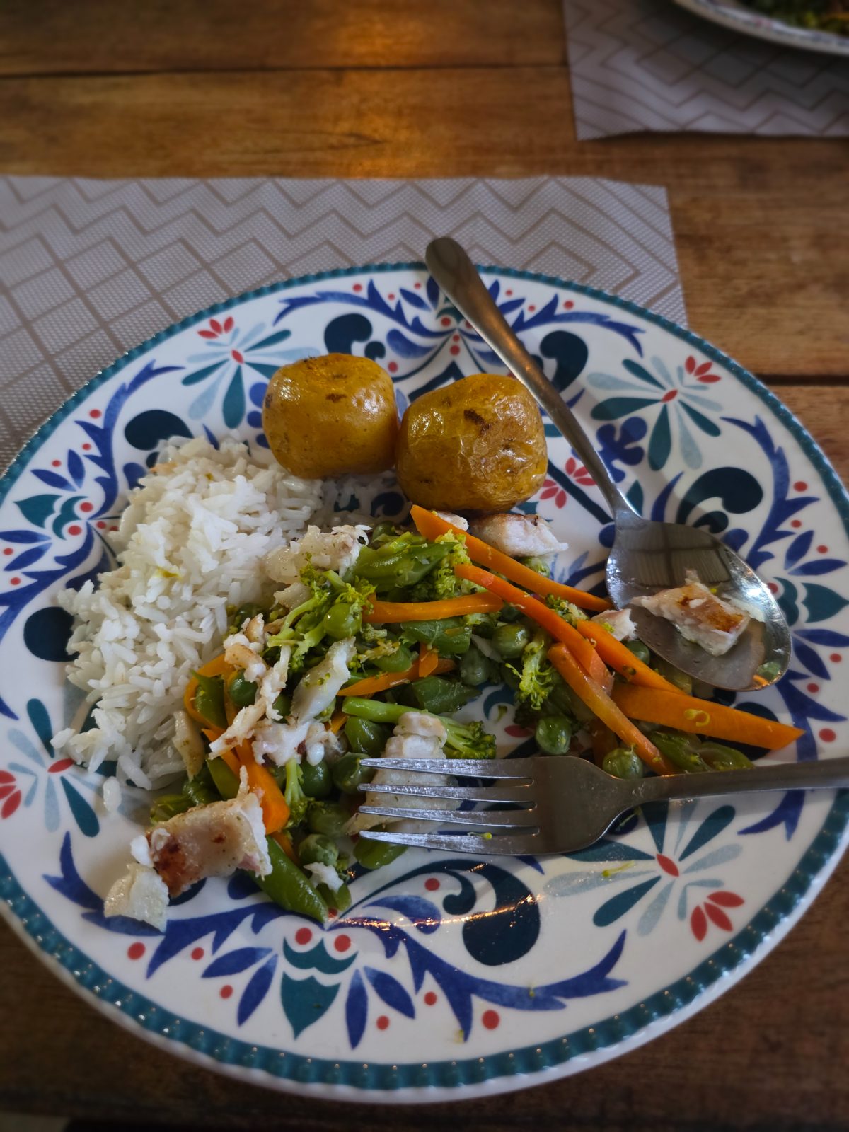 A retreat plate: vegetables, potatoes and rice